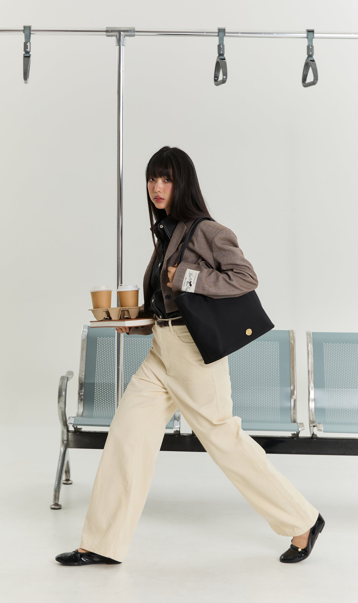 Black: FAVE TOTE Bag 10.5 inch, Premium Nylon with Genuine leather