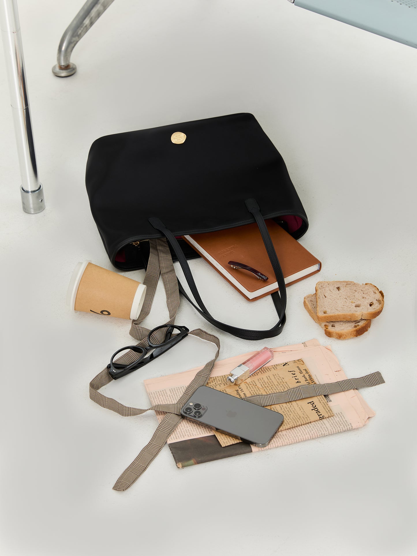 Black: FAVE TOTE Bag 10.5 inch, Premium Nylon with Genuine leather