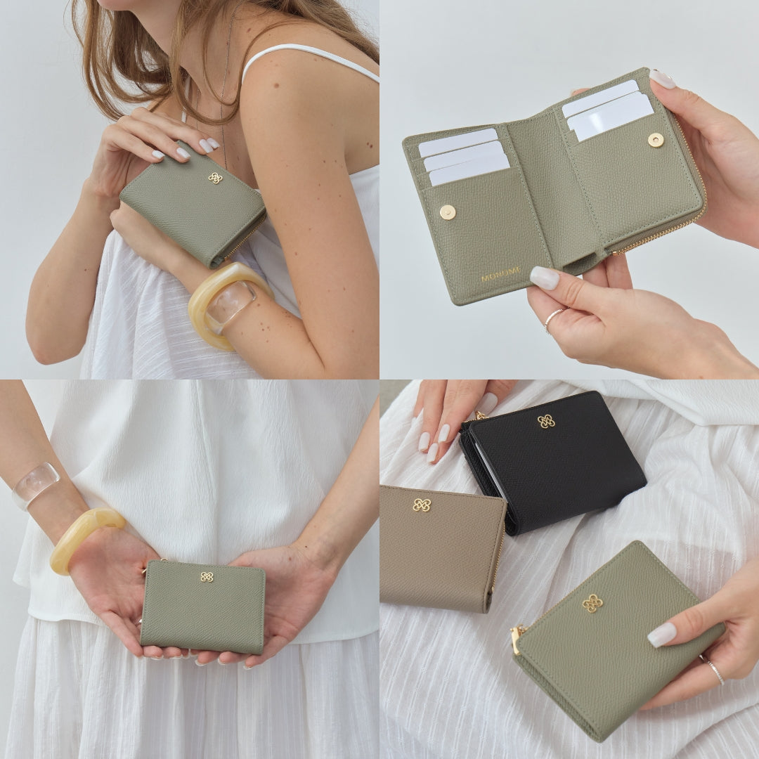 CARA Bi-Fold Wallet with Back Zip Genuine Leather Short Wallet
