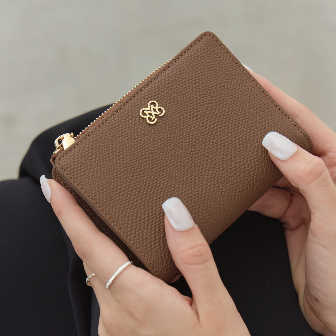 CARA Bi-Fold Wallet with Back Zip Genuine Leather Short Wallet