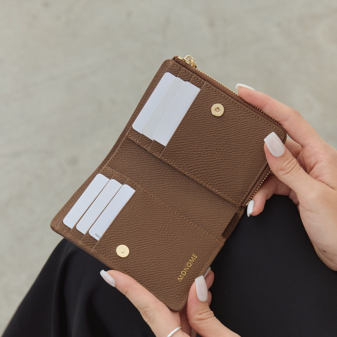 CARA Bi-Fold Wallet with Back Zip Genuine Leather Short Wallet