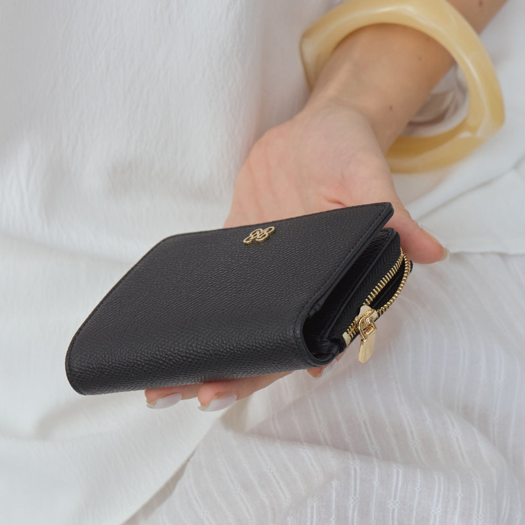 CARA Bi-Fold Wallet with Back Zip Genuine Leather Short Wallet