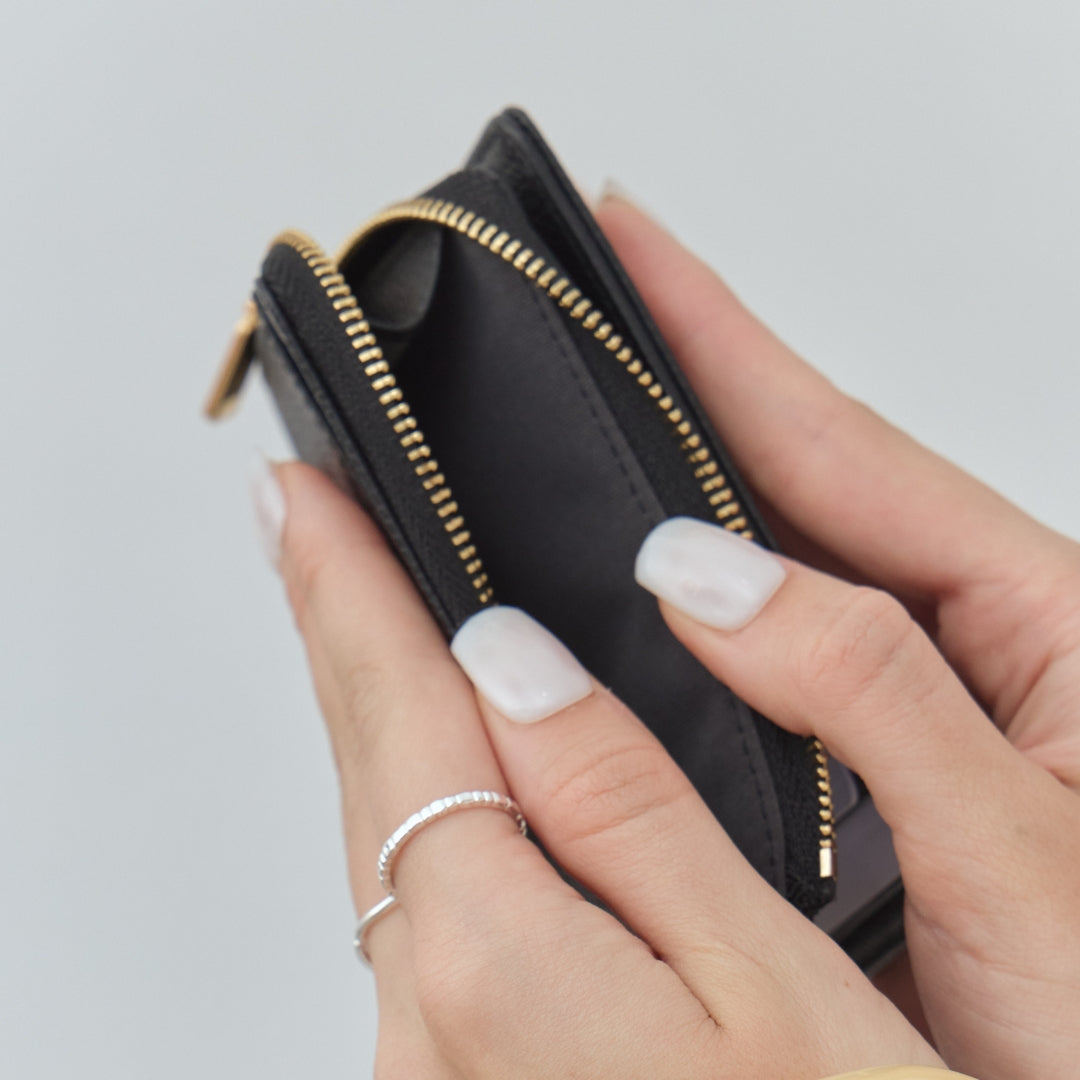 CARA Bi-Fold Wallet with Back Zip Genuine Leather Short Wallet