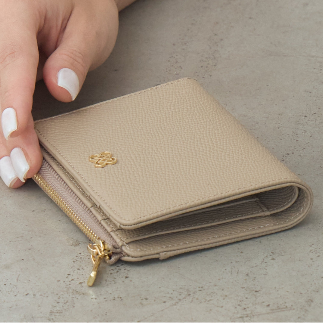 CARA Bi-Fold Wallet with Back Zip Genuine Leather Short Wallet