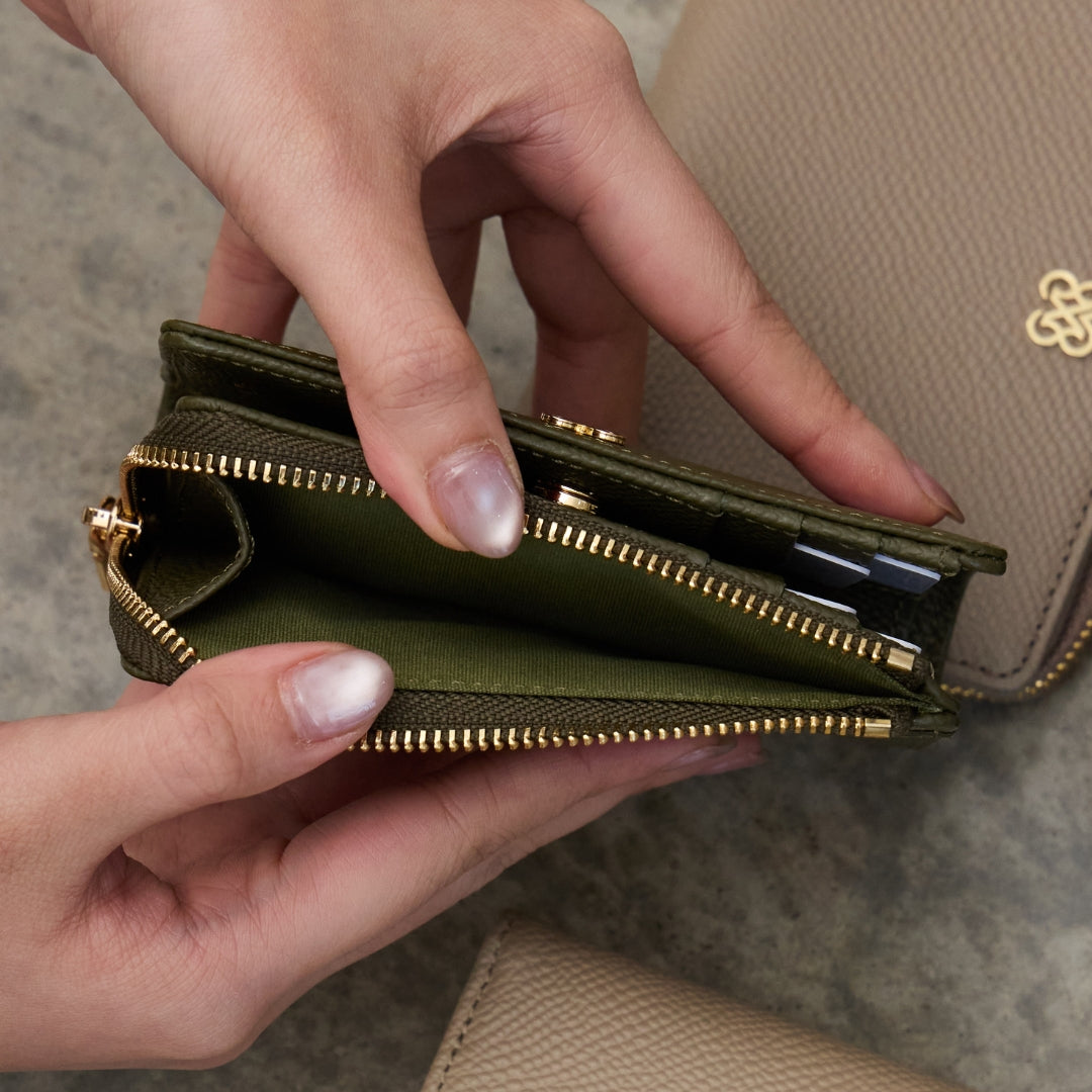 CARA Bi-Fold Wallet with Back Zip Genuine Leather Short Wallet