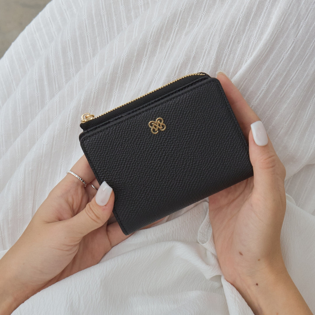 CARA Bi-Fold Wallet with Back Zip Genuine Leather Short Wallet