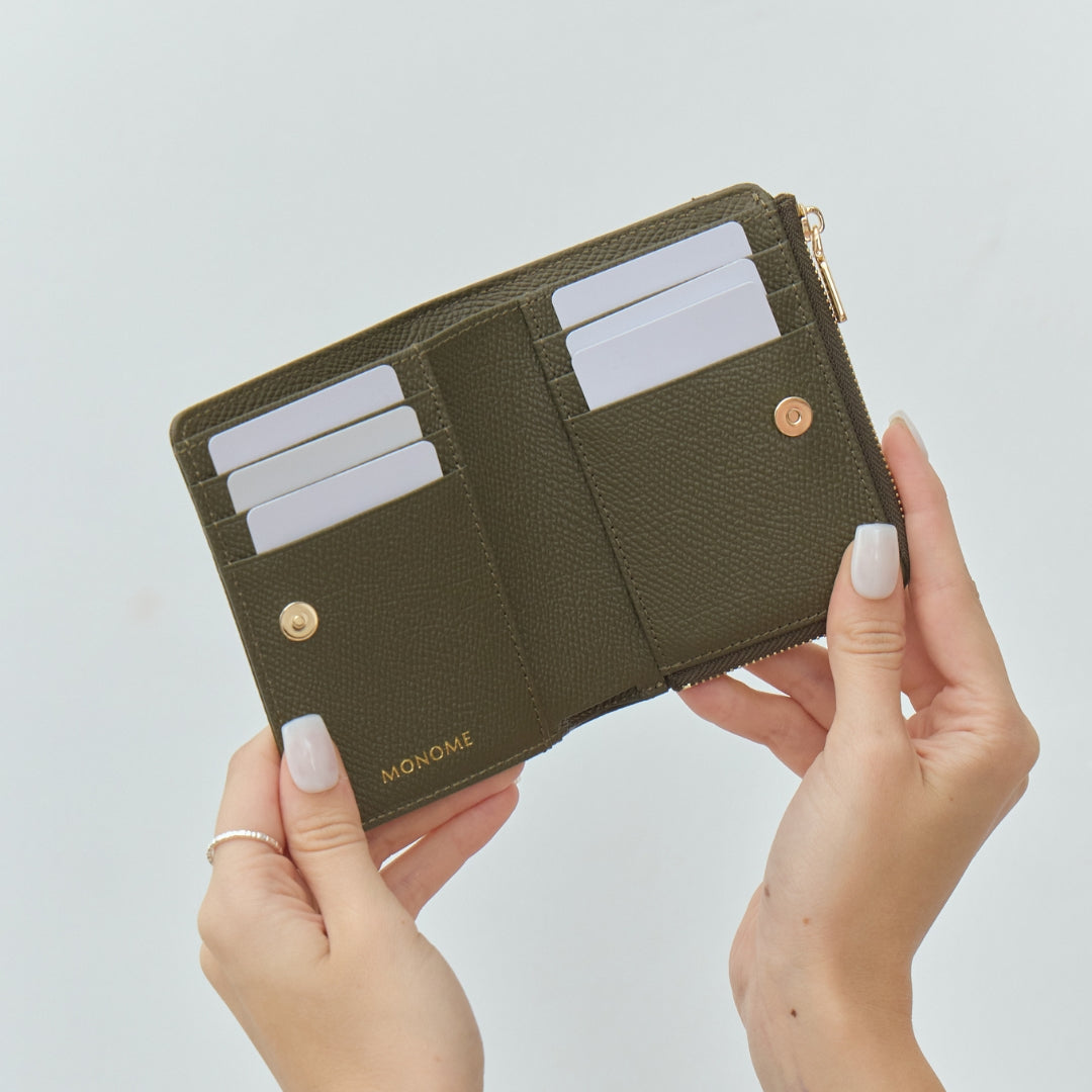 CARA Bi-Fold Wallet with Back Zip Genuine Leather Short Wallet