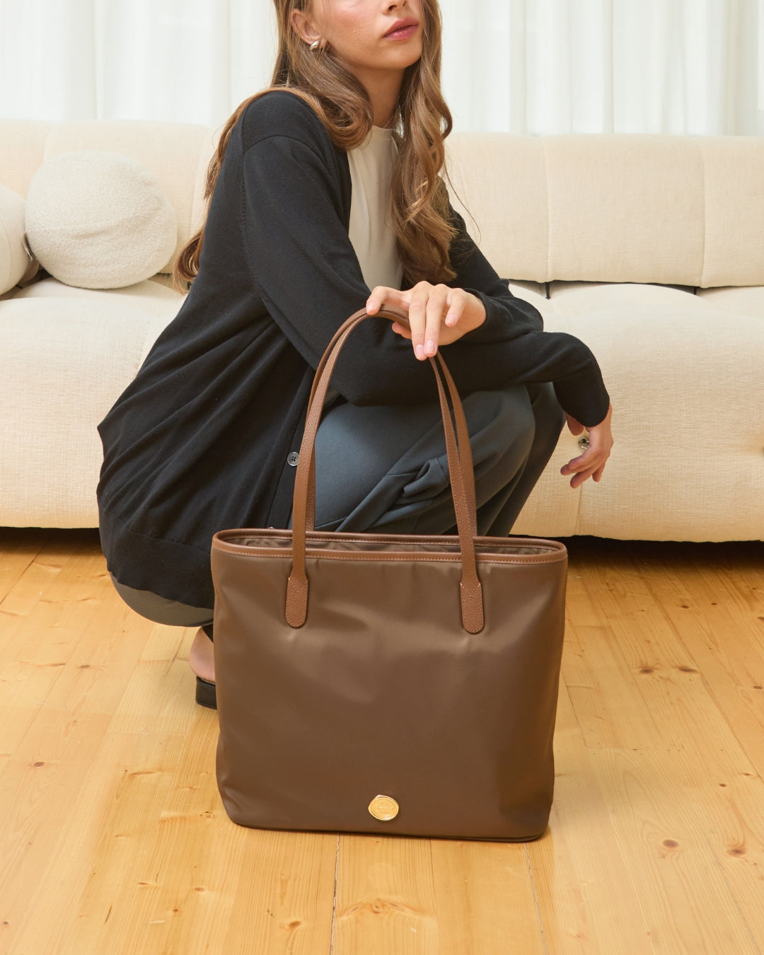 FAVE TOTE Bag 10.5 inch, Premium Nylon with Genuine leather