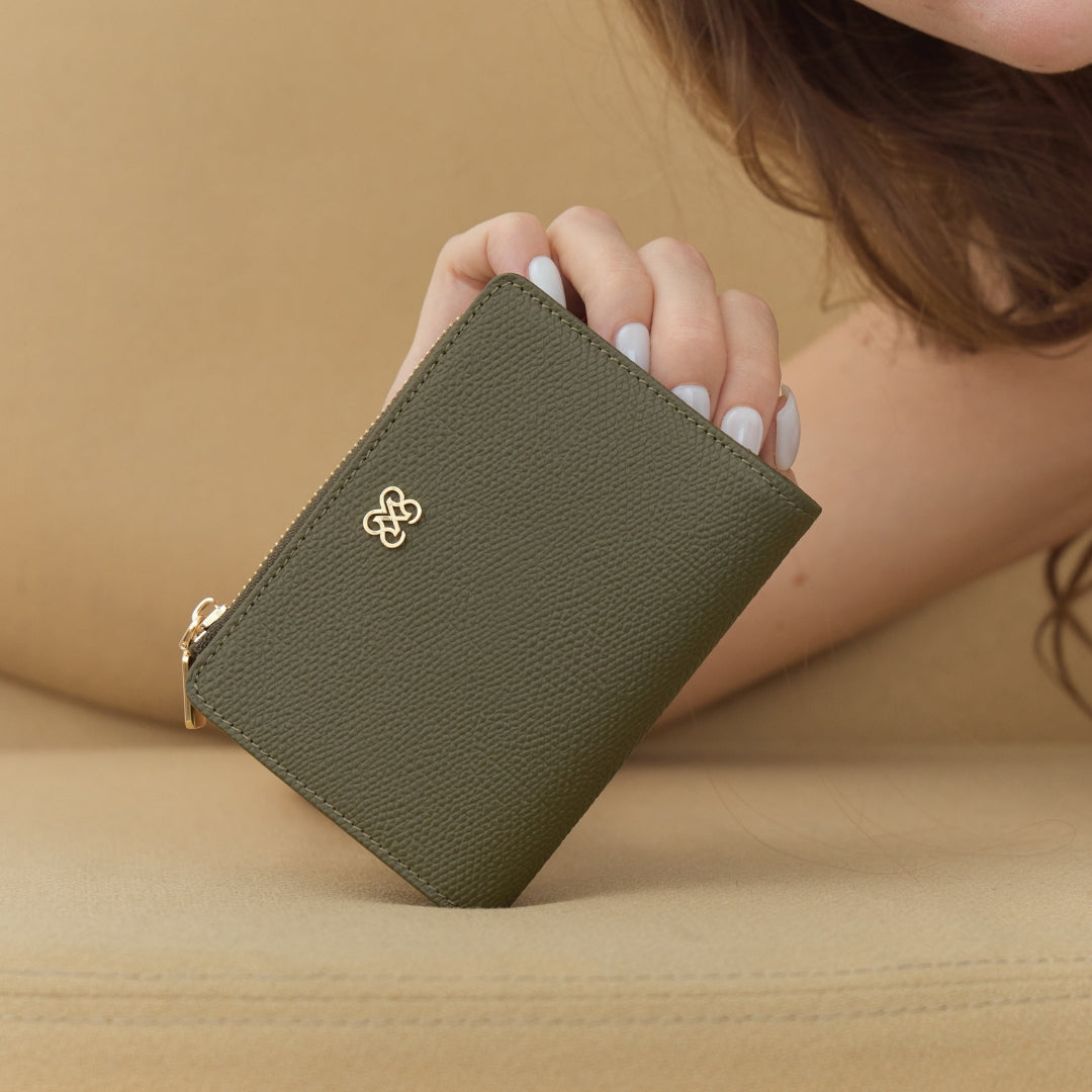 CARA Bi-Fold Wallet with Back Zip Genuine Leather Short Wallet