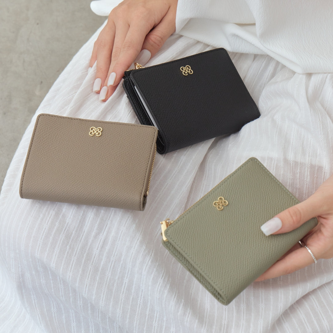 CARA Bi-Fold Wallet with Back Zip Genuine Leather Short Wallet