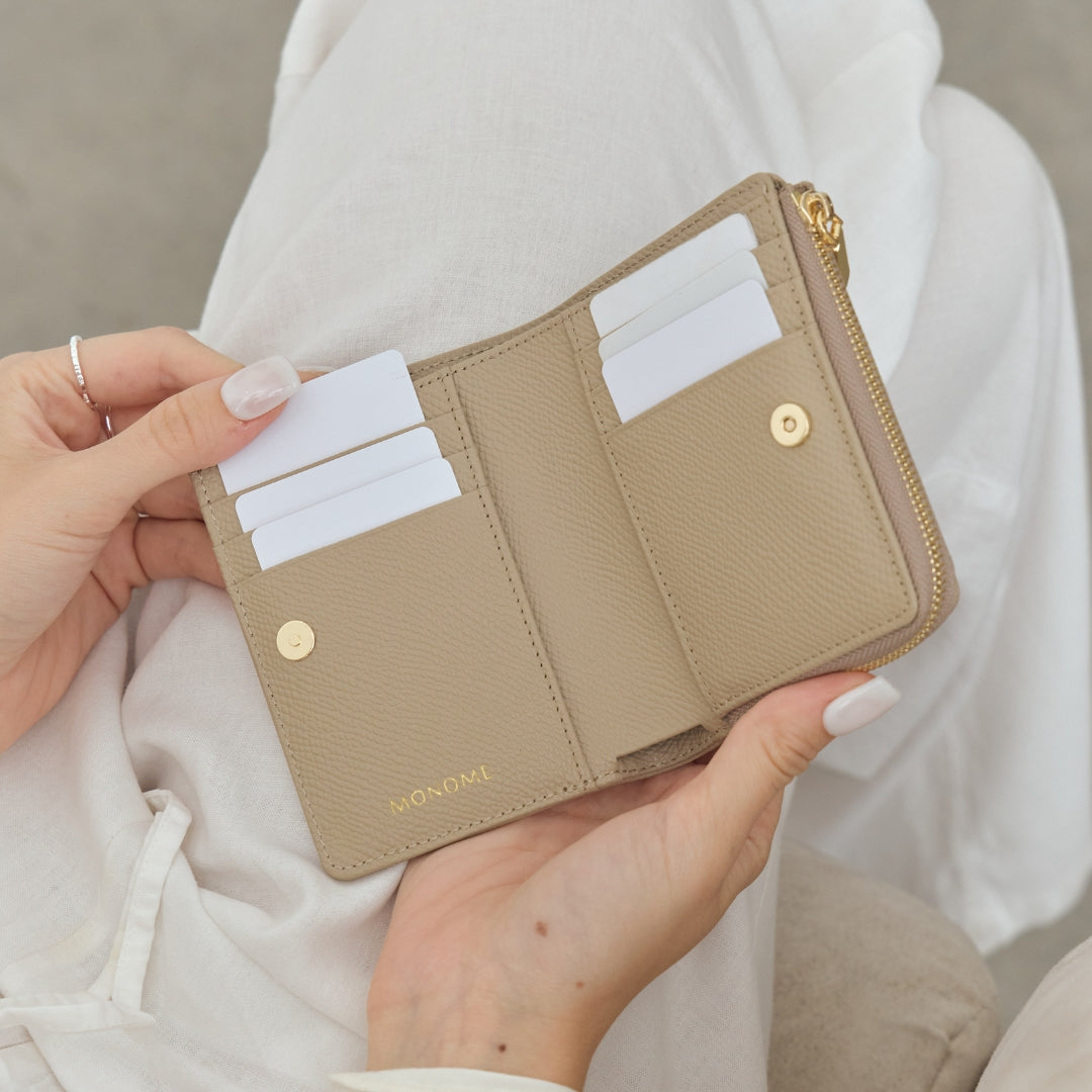 CARA Bi-Fold Wallet with Back Zip Genuine Leather Short Wallet