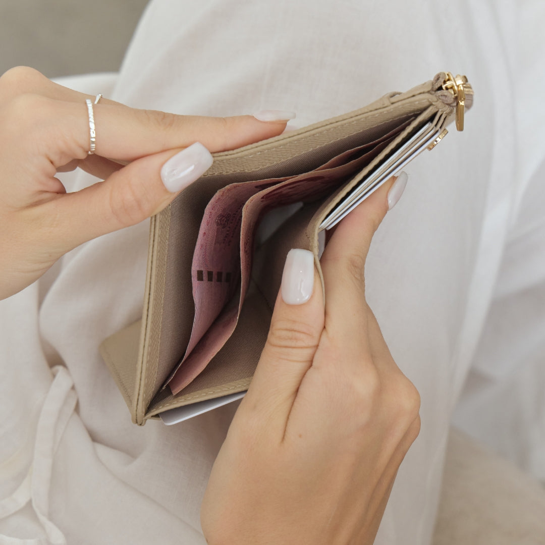 CARA Bi-Fold Wallet with Back Zip Genuine Leather Short Wallet