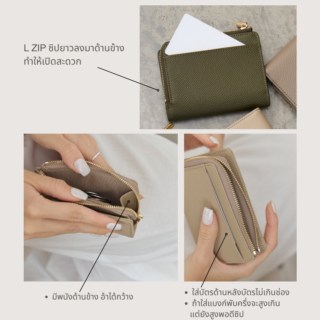 CARA Bi-Fold Wallet with Back Zip Genuine Leather Short Wallet