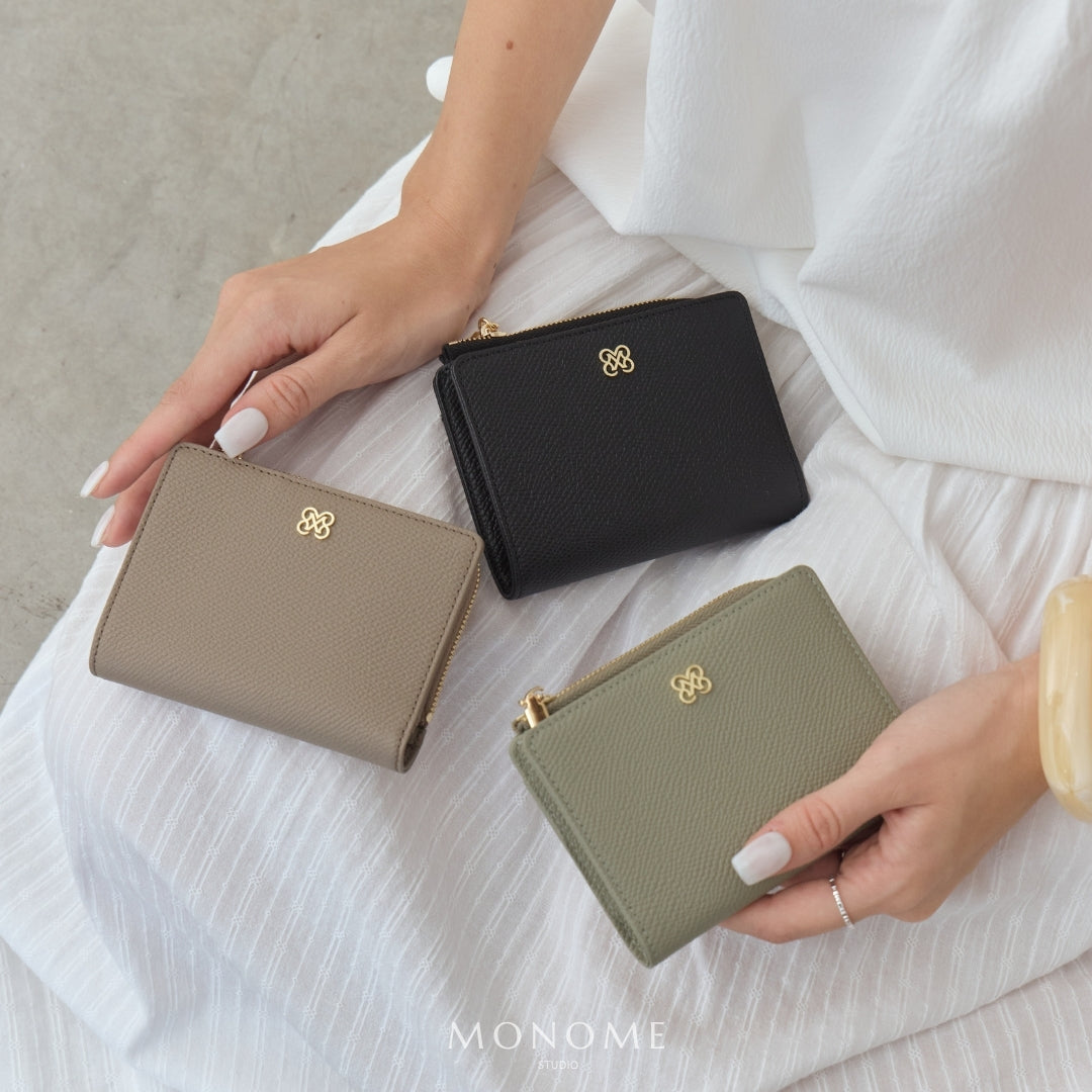 CARA Bi-Fold Wallet with Back Zip Genuine Leather Short Wallet