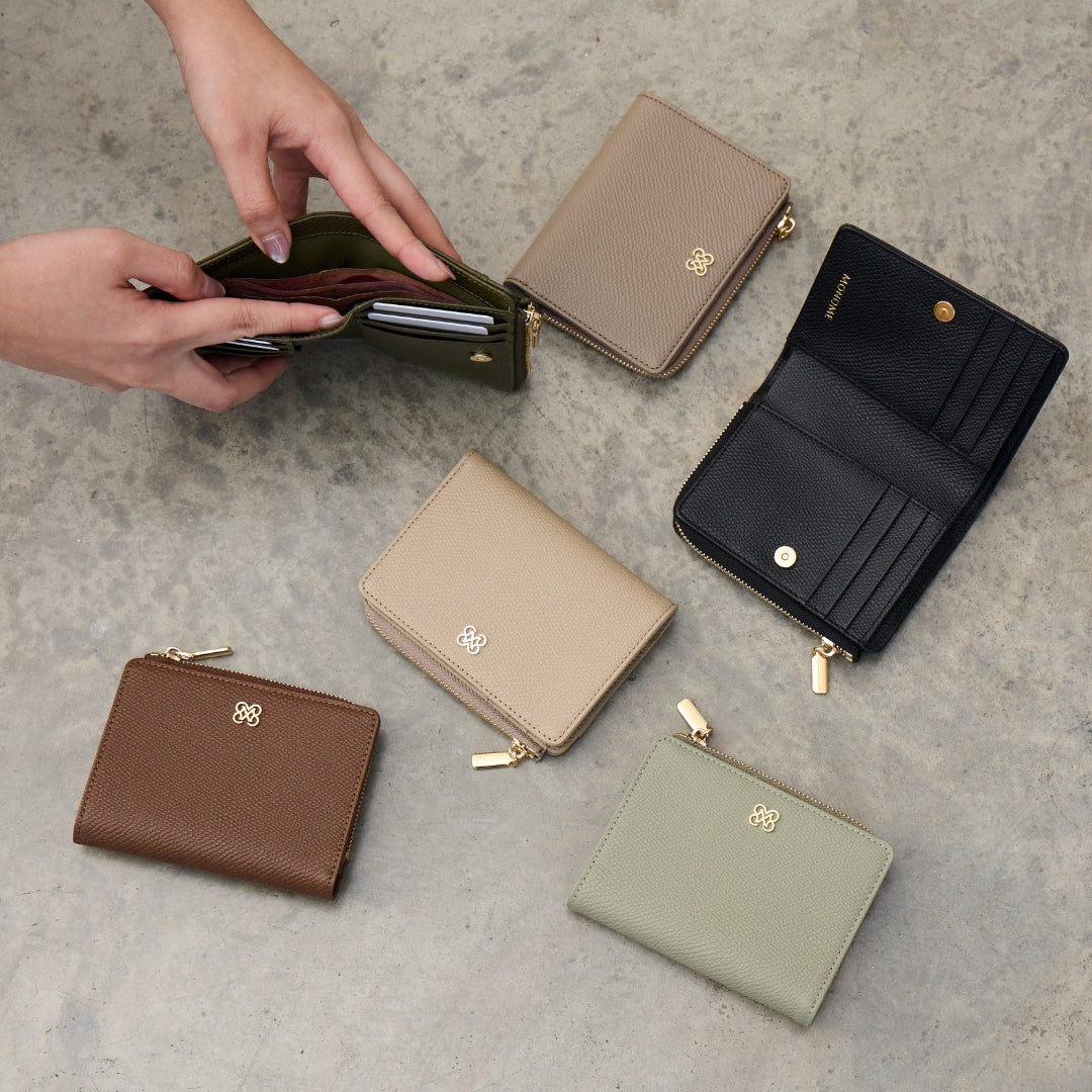CARA Bi-Fold Wallet with Back Zip Genuine Leather Short Wallet