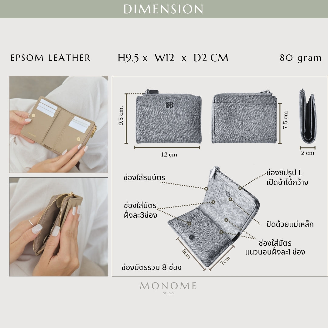 CARA Bi-Fold Wallet with Back Zip Genuine Leather Short Wallet