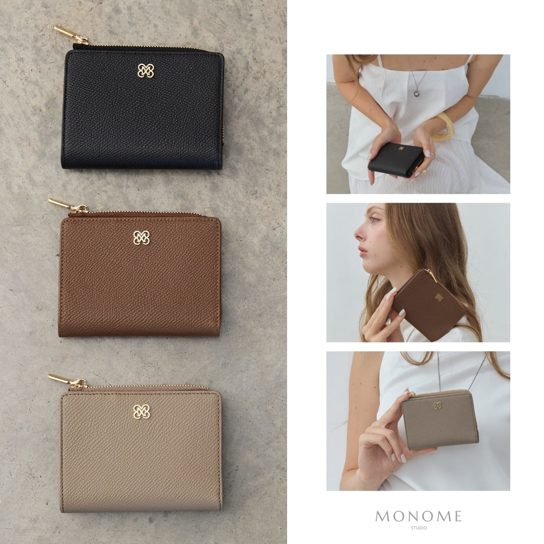 CARA Bi-Fold Wallet with Back Zip Genuine Leather Short Wallet