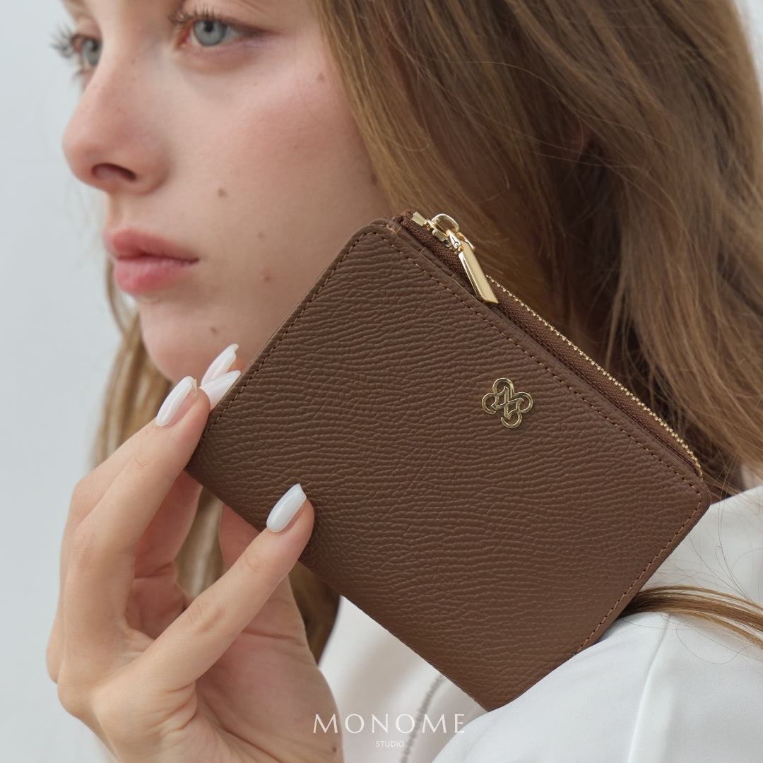 CARA Bi-Fold Wallet with Back Zip Genuine Leather Short Wallet