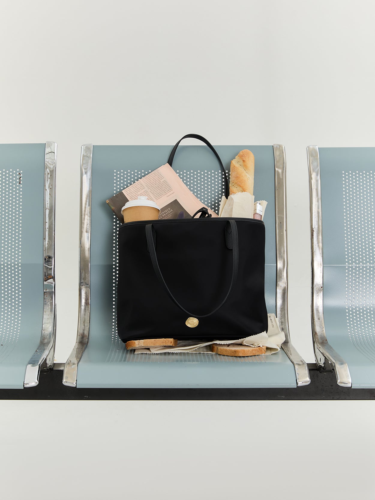 Black: FAVE TOTE Bag 10.5 inch, Premium Nylon with Genuine leather