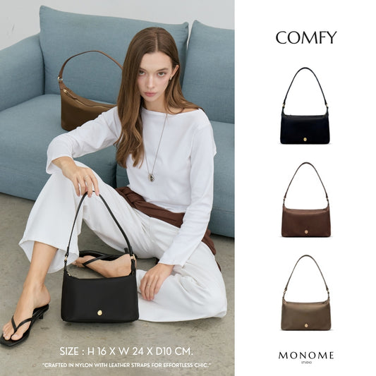 COMFY Re-Edition HOBO bag : NYLON with Genuine leather strap