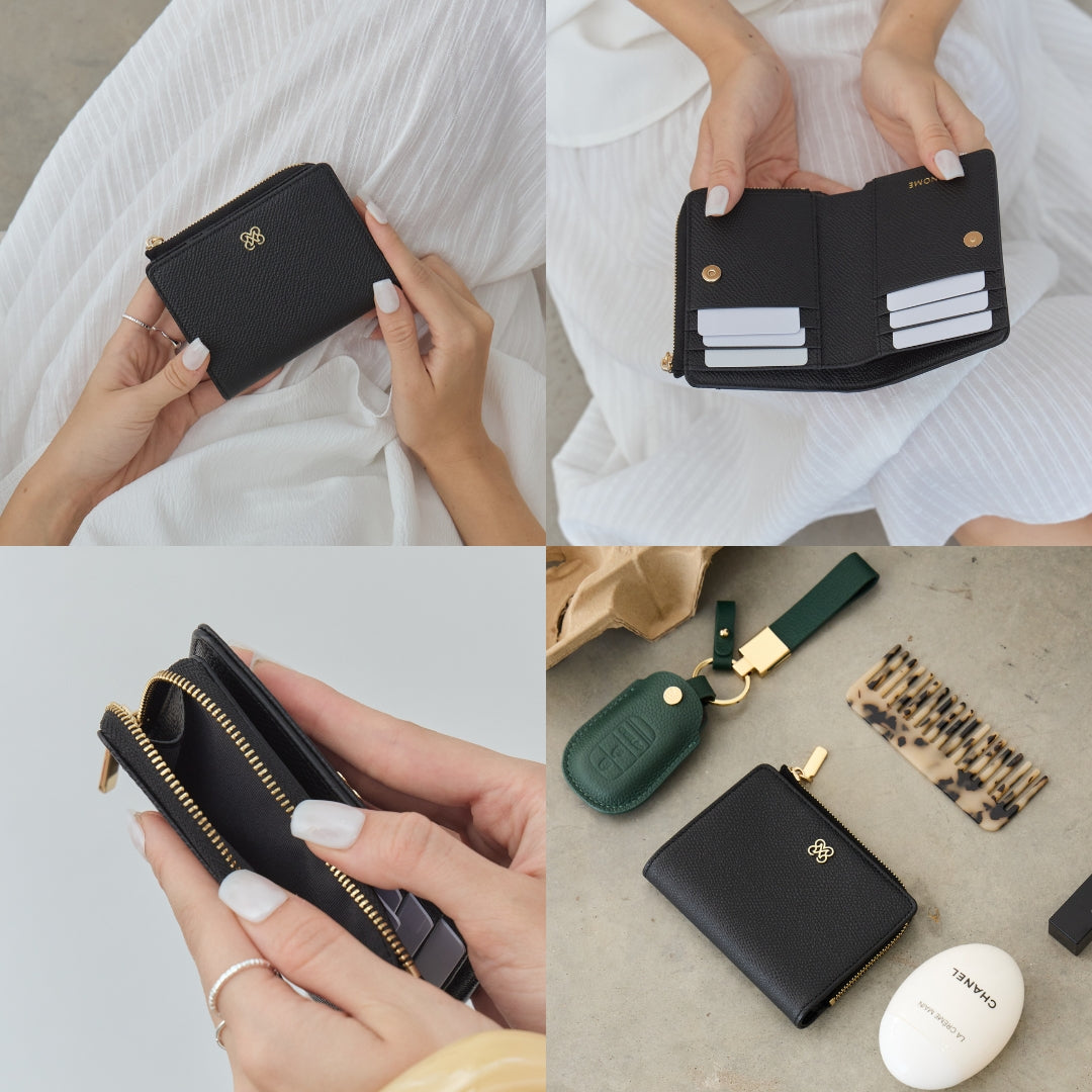 CARA Bi-Fold Wallet with Back Zip Genuine Leather Short Wallet