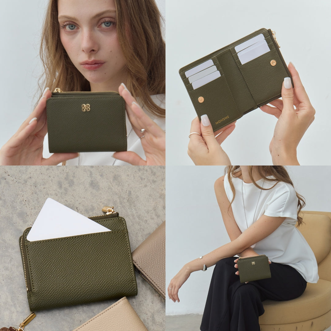 CARA Bi-Fold Wallet with Back Zip Genuine Leather Short Wallet