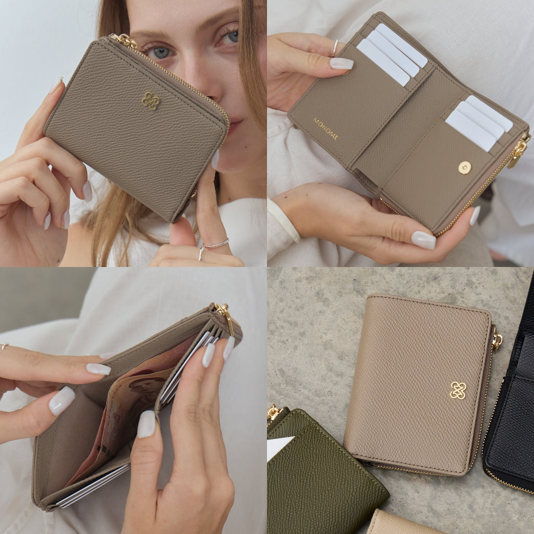 CARA Bi-Fold Wallet with Back Zip Genuine Leather Short Wallet