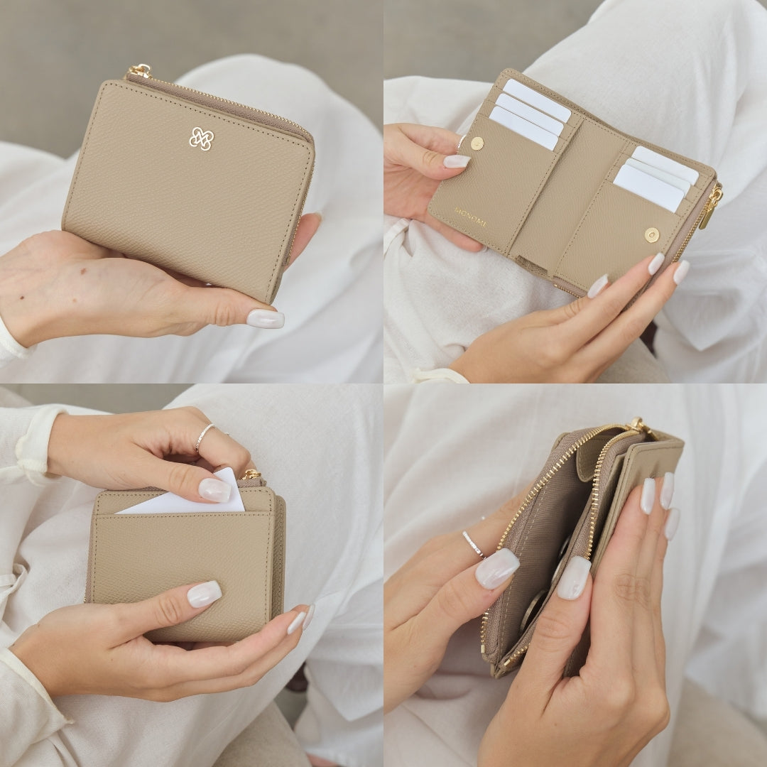 CARA Bi-Fold Wallet with Back Zip Genuine Leather Short Wallet