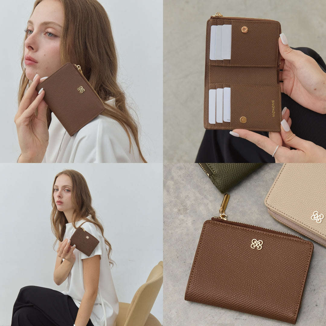 CARA Bi-Fold Wallet with Back Zip Genuine Leather Short Wallet